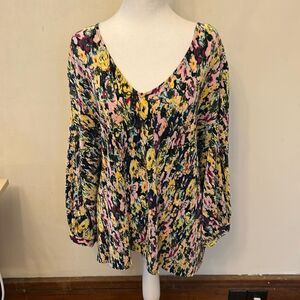 Vero Moda black floral long sleeve V neck pleated blouse Size 20 New